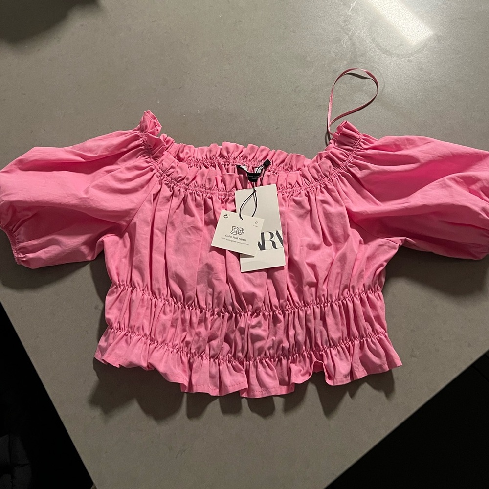 NWT Zara Hot Pink Off the Shoulder Bandeau